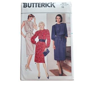 Vintage 80s Butterick Pattern 6679 Uncut Dress Tucked Blouson Bodice Sz 10